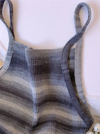 Striped Ribbed Knit Cami Top With Square Neck Sleeveless Rainbow Crop