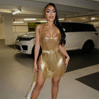 Sequin Backless Party Dress With Hanging Neck