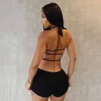 Sleek Hollow Out Halter Jumpsuit Short Romper