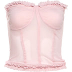 See Through Patchwork Strapless Top With Fishbone Detail Backless Fashion