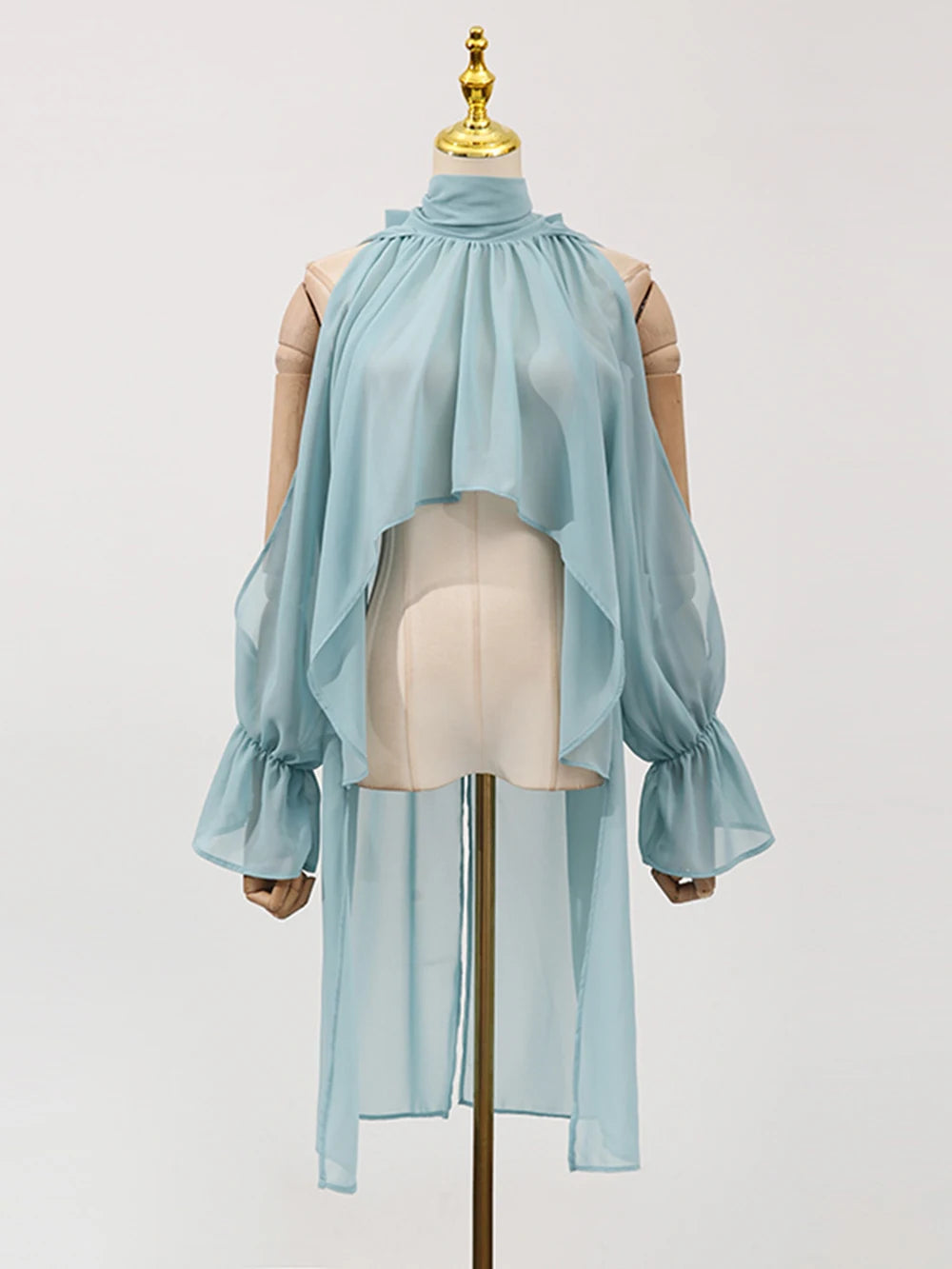 Off Shoulder Chiffon Blouse With Lightweight Fit Asymmetrical Hem And Bow Detail