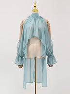 Off Shoulder Chiffon Blouse With Lightweight Fit Asymmetrical Hem And Bow Detail