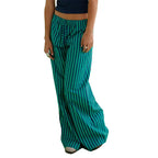 Striped Wide Leg Drawstring Pants With Pockets Elastic Waist Flared Baggy