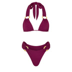 Three Piece Halter Bikini Set Purple Crochet Dress Swimsuit With Push Up Bandeau Beachwear