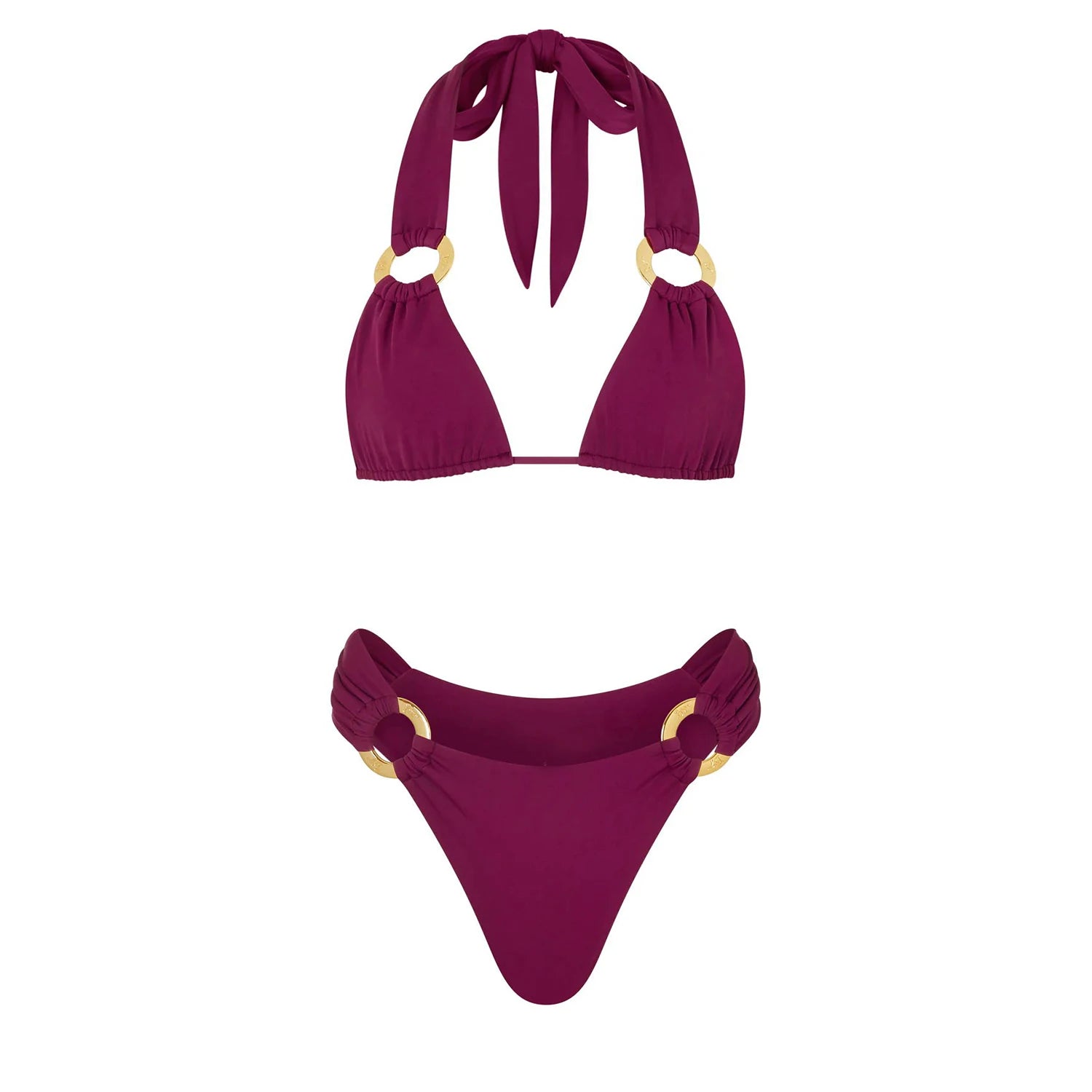 Three Piece Halter Bikini Set Purple Crochet Dress Swimsuit With Push Up Bandeau Beachwear