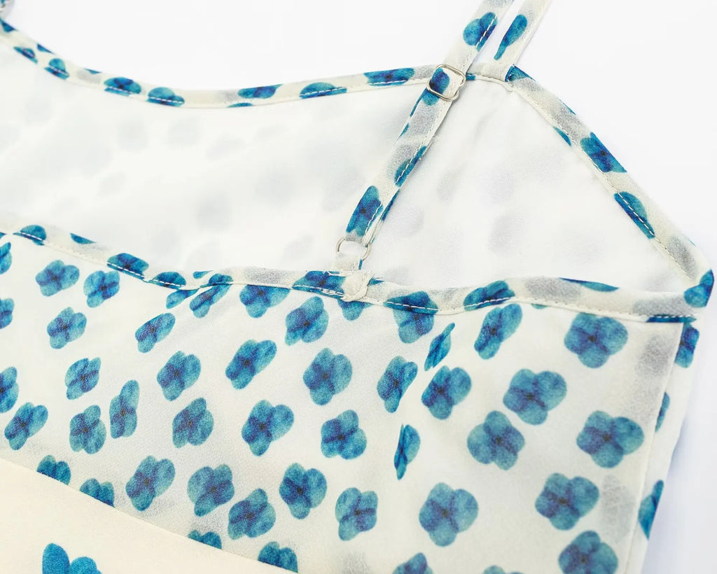 Floral Print Retro Sling Dress Light Chiffon