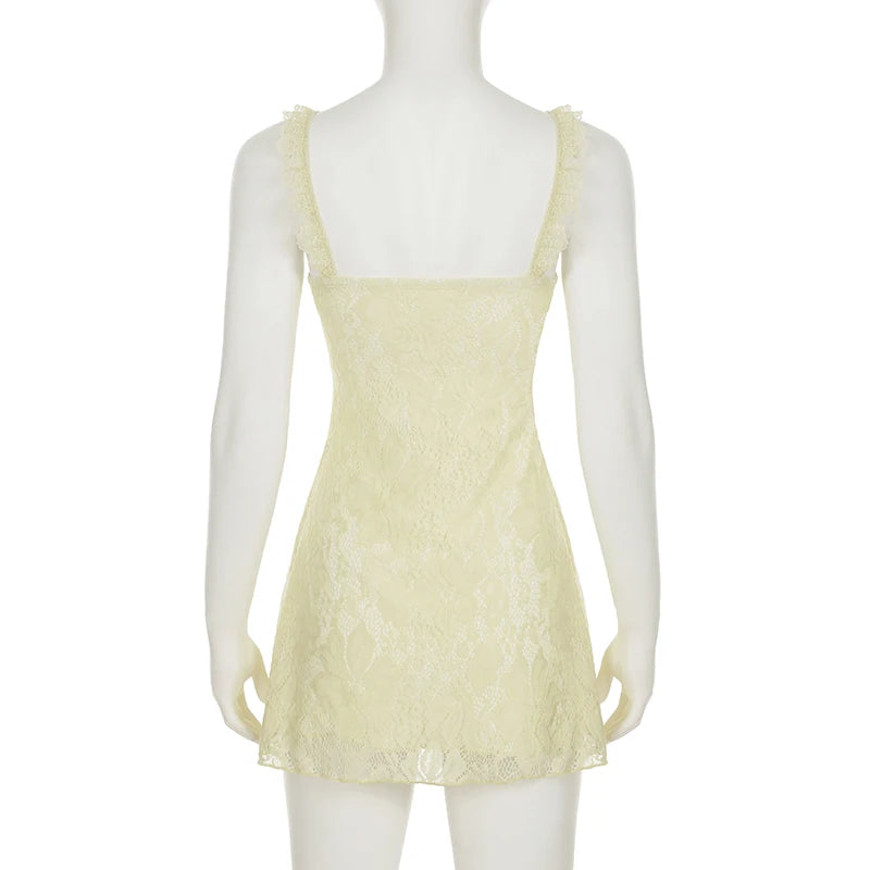 Light Yellow Lace Strapless Dress Slim Silhouette
