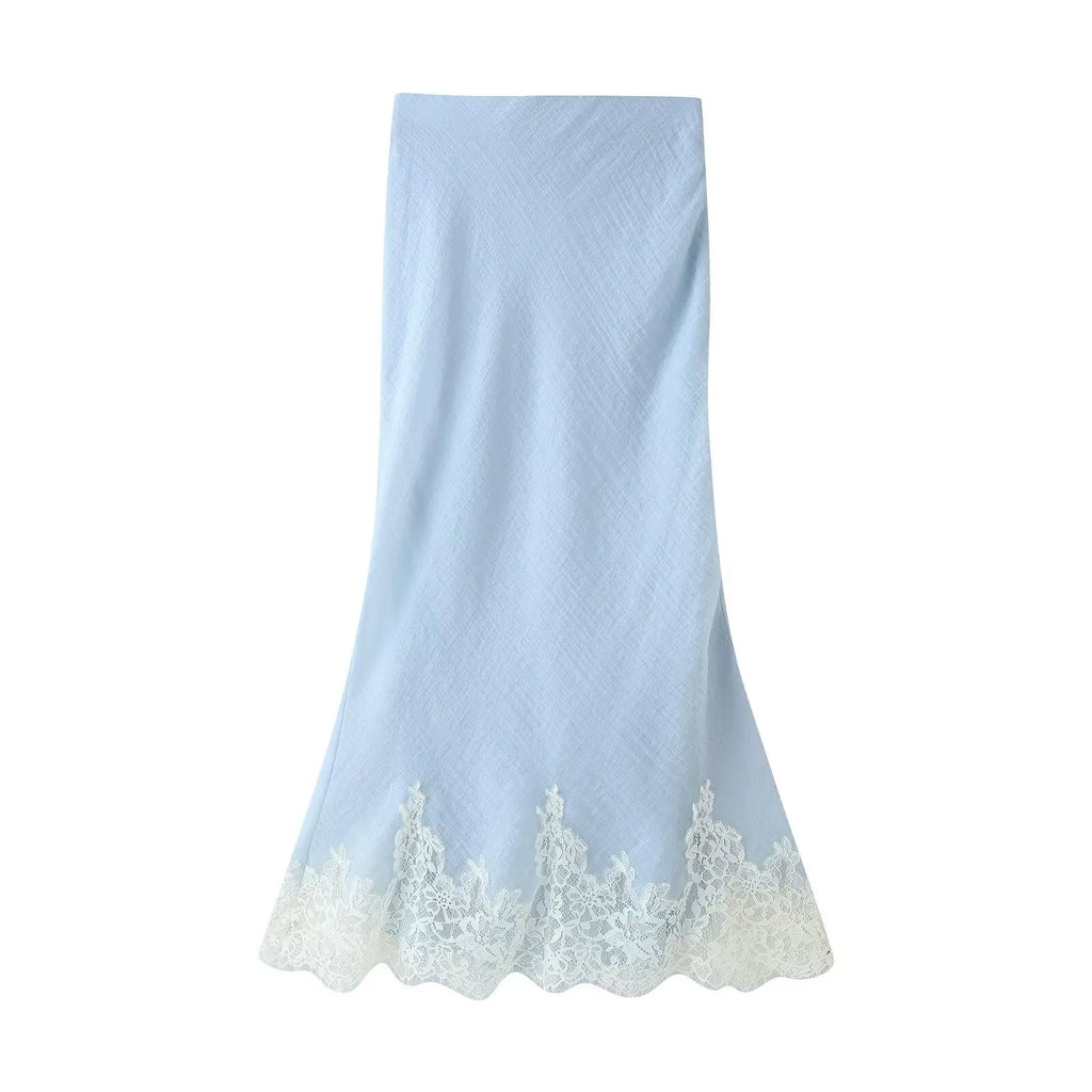 Patchwork Lace Camisole Top And Midi Skirt Set