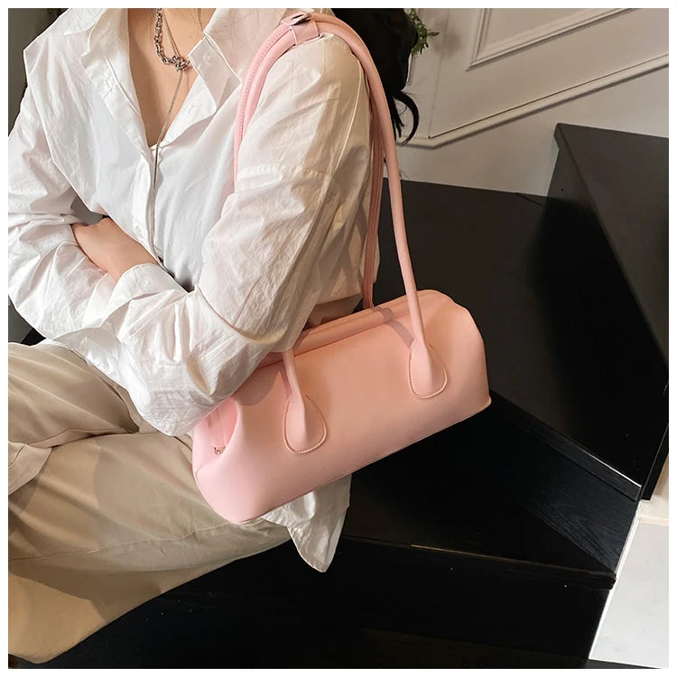 Underarm Bag Solid Color PU Shoulder Handbag