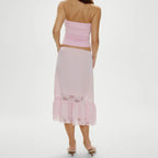 Romantic Lace Slip Midi Skirt With Elastic Waist