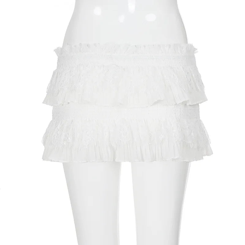 Lace Trim Knot High Waist Pleated Mini Skirt With Color Blocking Details For Seductive Style