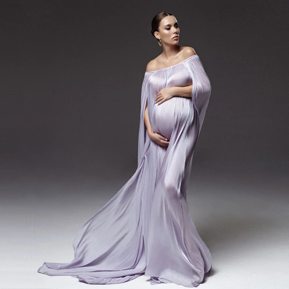 Lilac Maternity Photo Shoot Dress Off Shoulder Gown