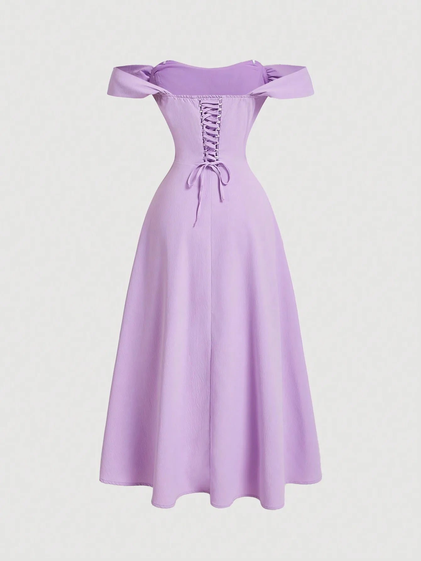 Romantic Off-Shoulder Corset Midi Dress With Bow Sleeves