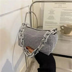 Mini Crossbody Rhinestone Bucket Bag With Glitter Chain Purse
