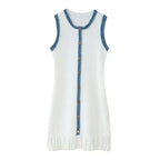 Patchwork Knit Mini Dress With Pleated Detail Round Neck Sleeveless
