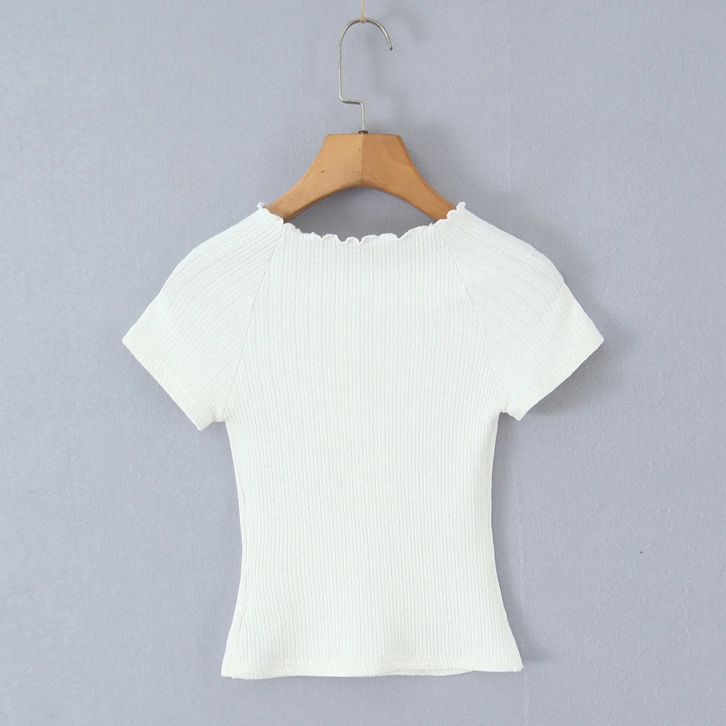 O Neck Slim White Cotton Tee For Women Short Sleeve