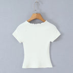 O Neck Slim White Cotton Tee For Women Short Sleeve