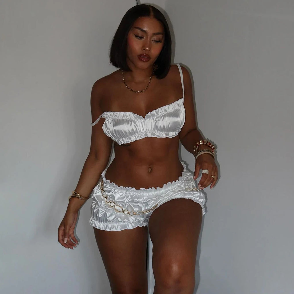 Pleated Shorts Set With Strappy Crop Top
