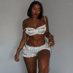 Pleated Shorts Set With Strappy Crop Top