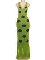Midnight Sleeveless Knit Maxi Dress With Hollow Dot Tassel Hem