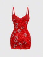 Lace Mini Dress With Spaghetti Straps High Waist Backless Retro Print