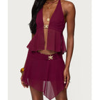 Retro Fairy Set With Sheer Mesh Halter Top And Mini Skirt