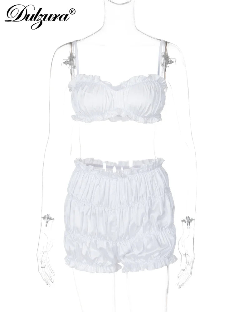 Pleated Shorts Set With Strappy Crop Top