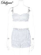 Pleated Shorts Set With Strappy Crop Top