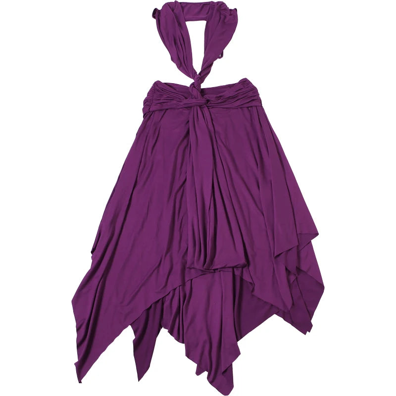 Purple Backless Patchwork Waistless Maxi Dress Irregular Hem
