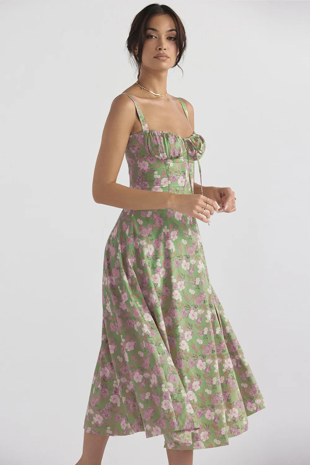 Spaghetti Strap Maxi Dress With Wrap Bow Lace Up Front Elegant Long Gown