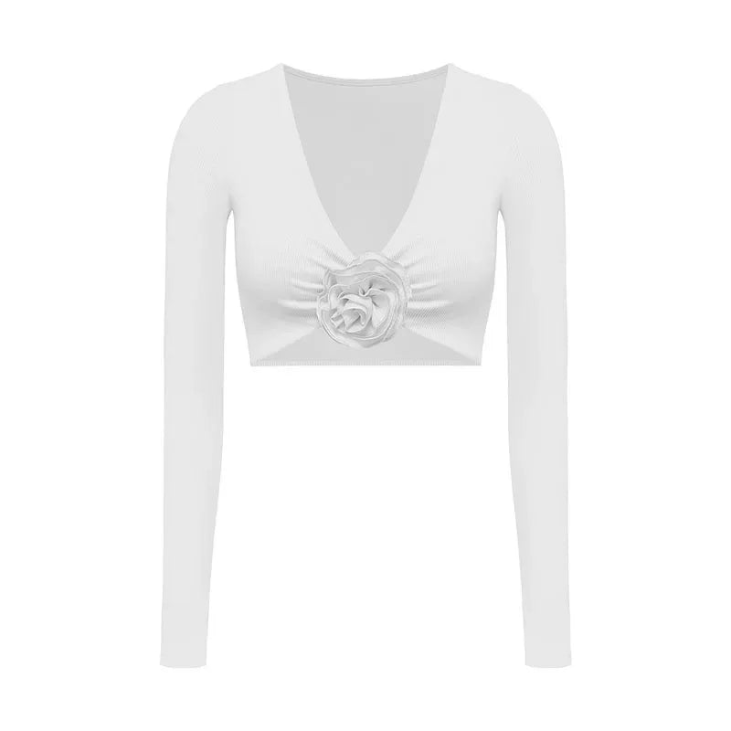 Yoga Long Sleeve Tight Breathable Three-Dimensional Flower Workout Clothes Sportswear Woman Gym Pettiskirt