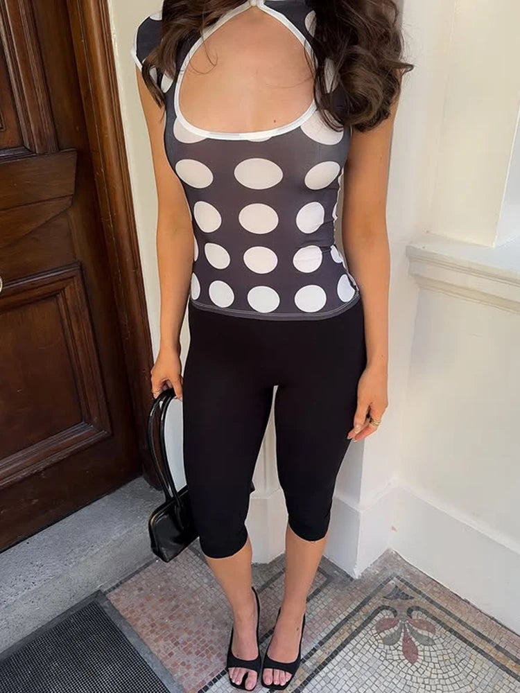 Polka Dot Print Sleeveless Top For Women V Neck