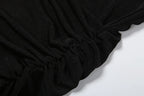 Velvet Halter Turtleneck Backless Mini Dress With Ruched Patchwork Tassel Hem
