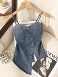 Denim Bustier Camisole Crop Top With Removable Strapless Corset