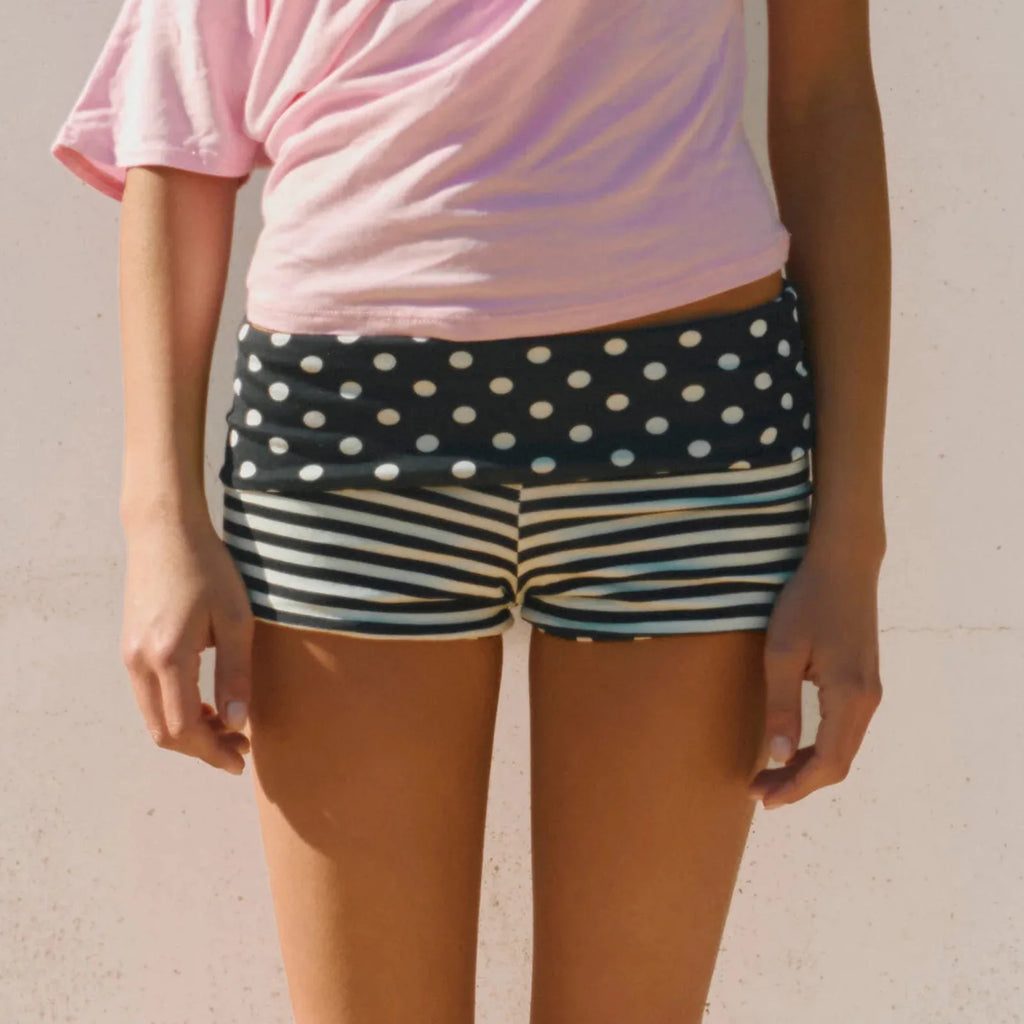 Polka Dot Yoga Shorts With Fold Over Waist Streetwear