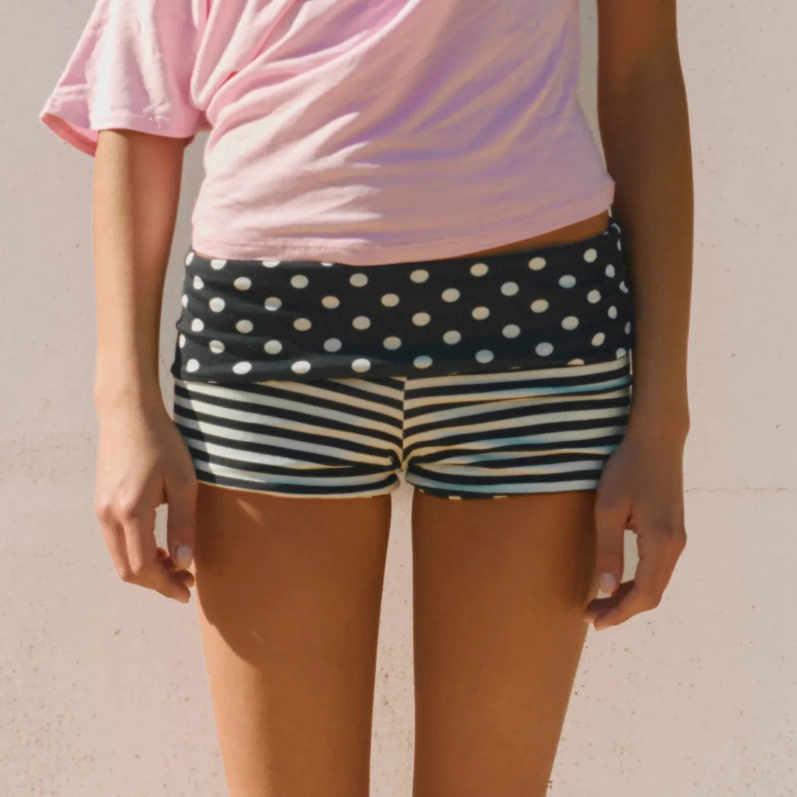 Polka Dot Yoga Shorts With Fold Over Waist Streetwear