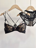 Lace Front Closure Lingerie Set For Women Wirefree Push Up Bra Delicate Straps Lightweight Comfort