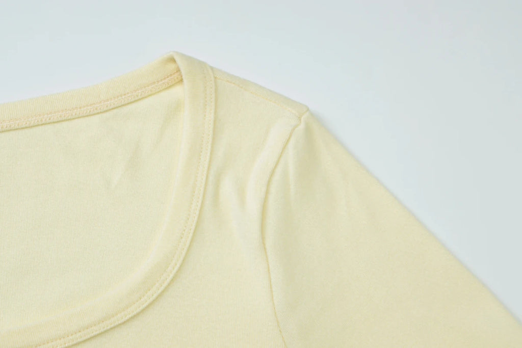 Square Collar Crop Top With Long Flare Sleeves And Button Details