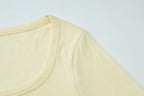 Square Collar Crop Top With Long Flare Sleeves And Button Details