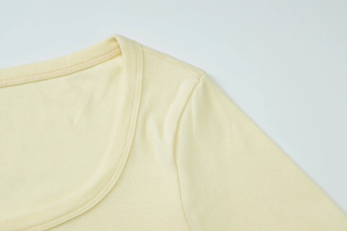 Square Collar Crop Top With Long Flare Sleeves And Button Details