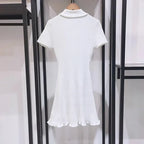 Polo Neck Knit Dress With Elastic Slim Fit And Multi Pocket Wrapped Hip Skirt