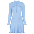 Pearl Beaded Knit Dress With Flare Sleeves And V Neck
