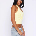 Floral Print Y2K Sleeveless Crop Camisole Top With Round Neck