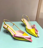 Elegant Satin Pointed Toe Slingback Kitten Heels With Bow Accent And Adjustable Ankle Strap Sandals