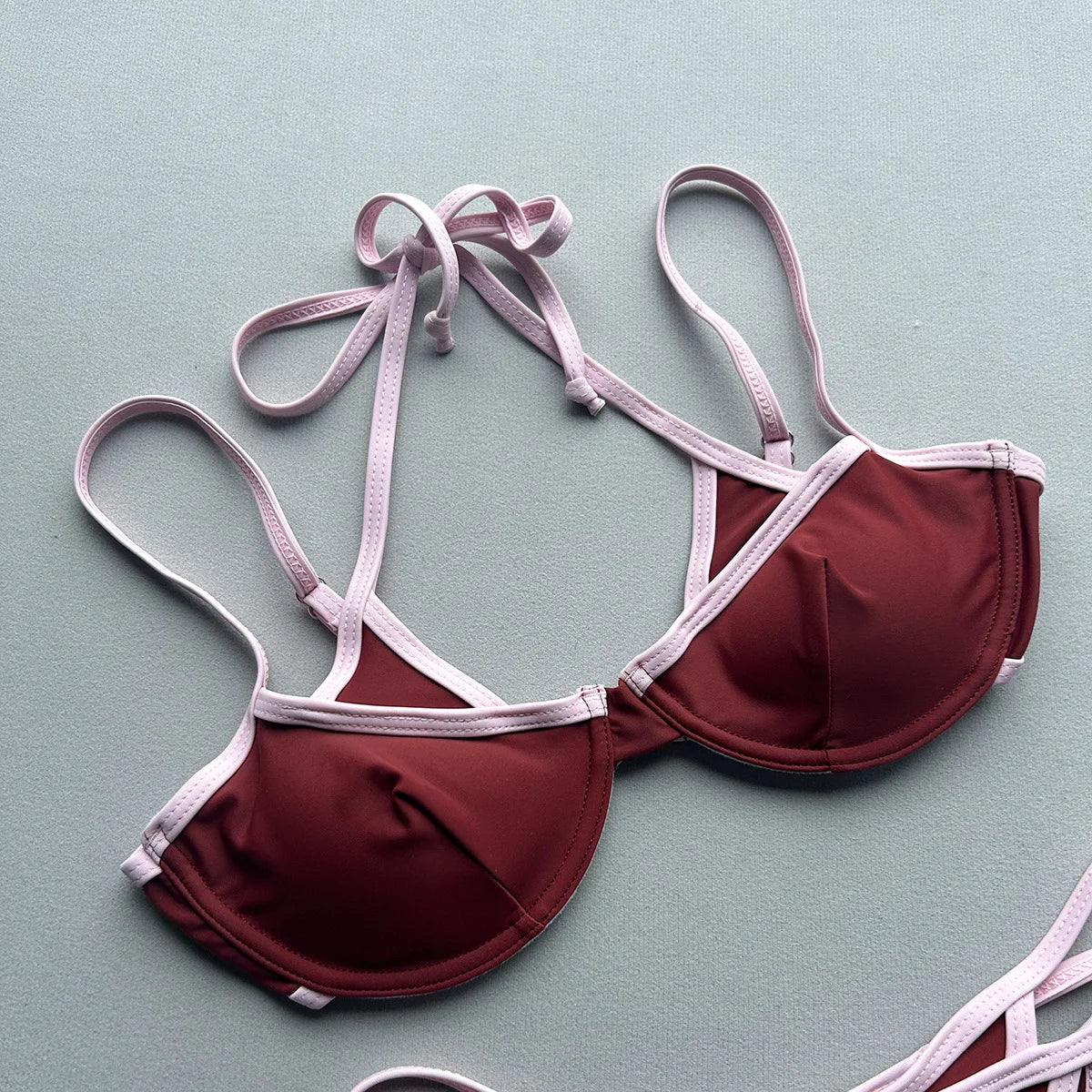 Patchwork Push Up Micro Bikinis Set Ttwo Piece Halter Tie Thong