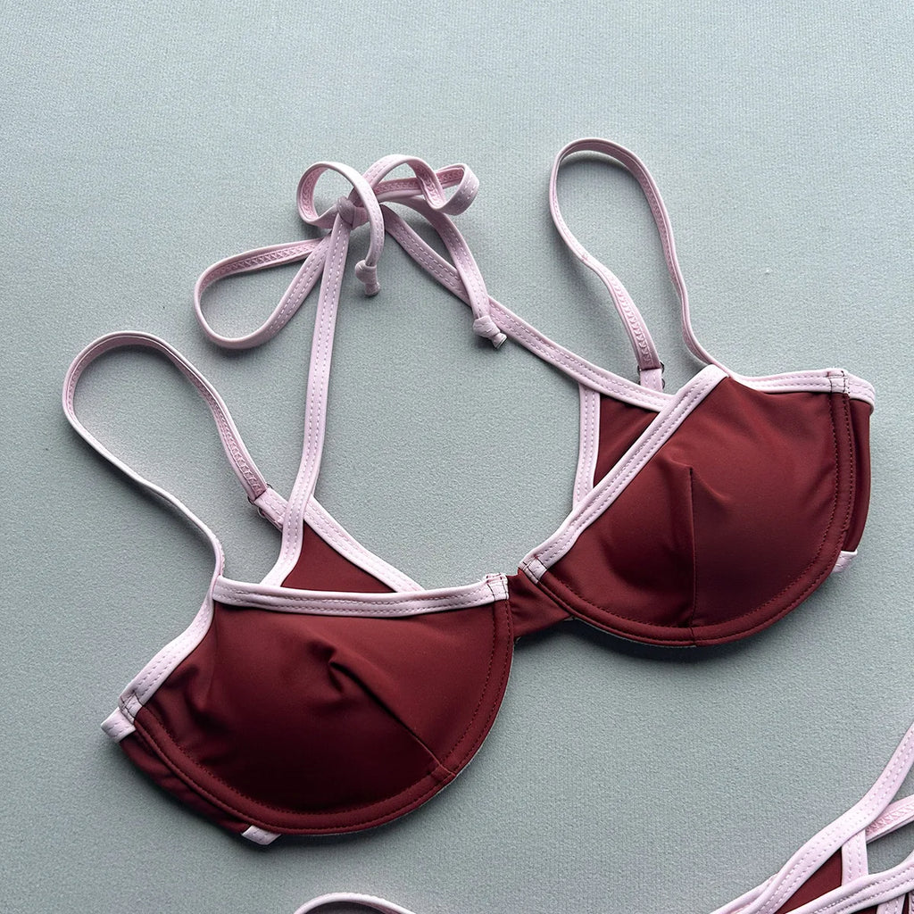 Patchwork Push Up Micro Bikinis Set Ttwo Piece Halter Tie Thong