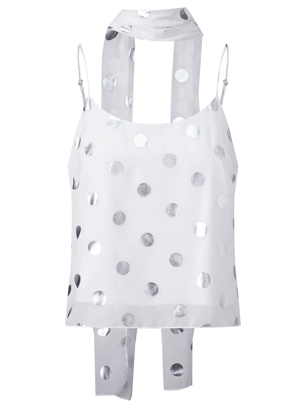 Shiny Sequins Polka Dot Camisole Backless Round Neck Top With Scarf