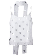 Shiny Sequins Polka Dot Camisole Backless Round Neck Top With Scarf