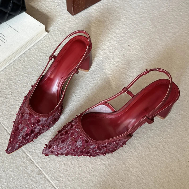 Chic Pointed Toe Slingback Pumps With Breathable Mesh