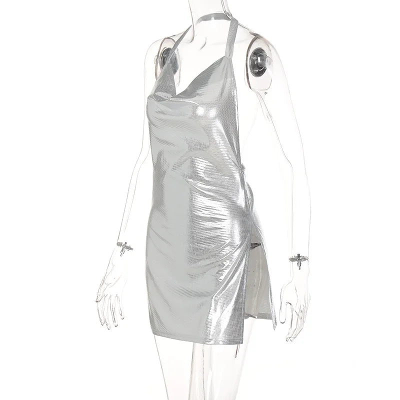 Sequin Backless Party Dress With Hanging Neck